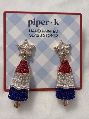 Piper K Red White Blue Star Popsicle Earrings
